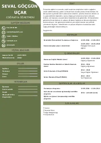 Coğrafya Öğretmeni CV Örnekleri cv indir